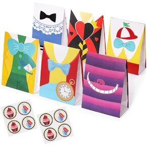Alice in Wonderland Party Gift Bags, 24 Pack Alice in Wonderland Party Favor Bags with Stickers, Alice in Wonderland Party Bag, Alice Party Supplies for Alice in Wonderland Party Decorations