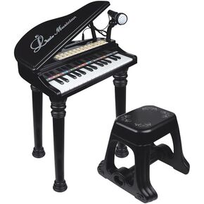 Kids Piano Keyboard Toy, Toddler Electronic Musical Instrument Educational Toy with Microphone, Multiple Sounds, Record Playback, Lights & Stool, Birthday Gift for 3 4 5 6 7 Years Old Girls
