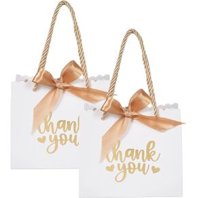 50 عبوة صغيرة من حقائب هدايا الشكر مع مقابض، حقائب هدايا صغيرة وردية للحفلات مقاس 5.5 × 2.5 × 4.7 بوصة أكياس هدايا صغيرة كبيرة الحجم مع شريط فيونكة لعيد الحب، وحفلات الزفاف، وحفلات الزفاف، وحفلات استقبال المولود الجديد in Kuwait