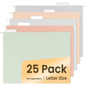 SUNEE 25 Count Hanging File Folders, Pastel Colors, Hanging File Folders Letter Size, Hanging Folders with 1/5-cut Tabs, Designed for Bulky Files, Filing Cabinets, Medical Charts