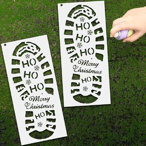 Cholemy 2 Pcs Large Christmas Holiday Footprint Stencils Jumbo Santa Footprint Large Painting Stencil Sheet Christmas Decorations for Drawing or Painting on Lawn Art Projects Crafts