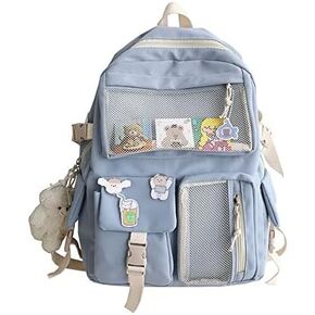 Kawaii Backpack with Adorable Accessory Aesthetic Backpack Cute Backpacks Waterproof for Women (Blue)