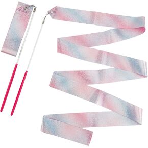 Goufaju 2 Pcs Dance Ribbon,Shiny Dance Ribbons and Gradient Pink Ribbons 78.7 in for Gymnastics Ribbon Spinning Ribbon Birthday Party Playing