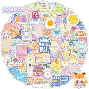 200 قطعة من ملصقات STKJoviale Preppy ملصقات تحفيزية للفتيات، ملصقات لطيفة جمالية للمراهقين والأطفال ملصقات مقاومة للماء من الفينيل لزجاجات المياه أشياء ملهمة Preppy