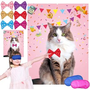 Pink Cat Party Game Pin The Bow On The Cat - 24pack Bow Sticker Cat Theme Party Supplies for Kids Girls