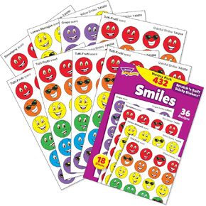 Trend Enterprises: Smiles, Scented Scratch 'N Sniff Stinky Stickers, Fun for Rewards, Incentives, Crafts and as Collectibles, 36 Different Designs, 18 Sheets Included, for Ages 3 and Up