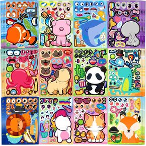 YAMIOW 48 Sheets Animal Make-a-face Sticker for Kids, Make Your Own Animals Mix and Match Sticker Sheets Kids Birthday Party Favor Supplies Art Craft