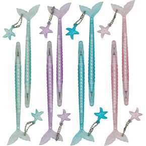 Maydahui 12PCS Cute Mermaid Shape Rollerball Pen Fish Pens Creative Crystal Flash Powder Starfish Pendant Signature Pen Black Gel Ink Design for Girls Women Student Valentine's Day