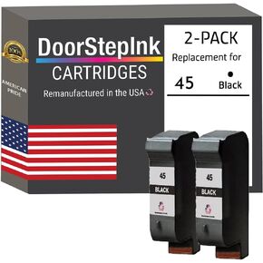 DoorStepInk Remanufactured Ink in The USA Cartridge Replacements for HP 45 51645 51645A 2 Black Twin Pack for HP Printer Color Copier 110, 120, 140, 145, 150, 155, 160, 170