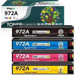 Kingjet 972A Ink Cartridges Combo Pack Replacement for HP 972A 972X 972 Ink Cartridges Work with PageWide 377dw PageWide Pro 477DW 477DN 577DW 577z 552DW 452DN 452DW 352DW P55250DW P57750DW, 4 Pack