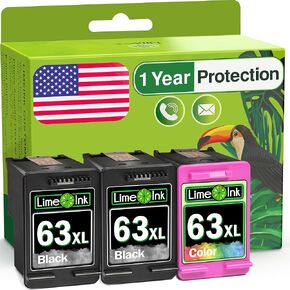 Limeink 3 Remanufactured Ink Cartridge Replacement for HP ink 63 for HP 63xl ink cartridge combo pack for HP 63 ink cartridges for HP printers 63 for HP officejet 3830 printer ink cartridges 63 XL 3pk