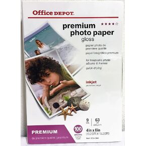 Office Depot Brand Premium Photo Paper, Glossy, 4" x 6", 9 Mil, Pack of 100 Sheets