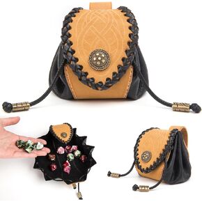 Crazy Horse Cowhide Leather & soft Sheep leather Vintage Medieval Belt Pouch, Handcrafted Fully, Portable Coin Purse for Ren Faire Costumes（Small, Hold 20 Dices）