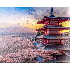 MyPuzzle Beautiful View of Mount Fuji and Chureito Pagoda at Sunset - Premium 1000 Piece Jigsaw Puzzle for Adults