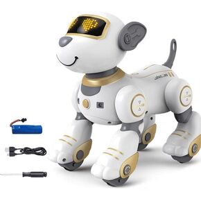 Remote Control Robot Dog Toy for Kids, Intelligent Interactive Programmable Robot Puppy Toy, with Singing, Dancing and Walking Function Remote Control Robot Dog Toy Birthday Gift for Boys Girls（Gold)