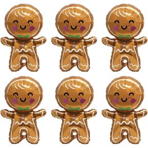 Jumbo Gingerbread Man Xmas Foil Party Balloons, 6 Pack Merry Christmas Mylar Helium Large Gingerbread Man Kids Balloon For New Year Eve Holiday Festival Birthday Party Decorations Supplies