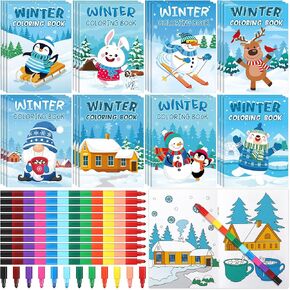 Funrous 24 Set Winter Coloring Books with Crayons Bulk Winter Christmas Party Favors Gifts Animals Penguin Polar Bear Snowman Activity Book Pages for Holiday Birthday Goodie Bags Fillers Prizes