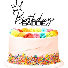 SWEETTALA Birthday Baddie Cake Topper, Funny Happy Birthday Cake Decorations for Women Men Any Age Black Glitter