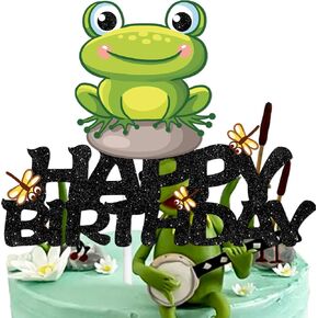 Frog Happy Birthday Cake Topper Decorations with for Animal Theme Picks for Baby Shower Party Decor Supplies