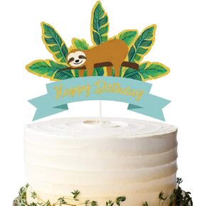 Glitter Sloth Happy Birthday Cake Topper, Sloth Theme Birthday Cake Decor, Sloth Birthday Party, Baby Sloth Party, Zoo Jungle Animal Party Supplies