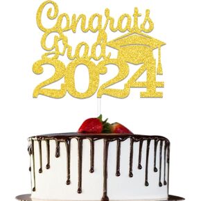 تهانينا غراد كعكة توبر فئة من 2024 كعكة التخرج توبر 2024 كلية زخارف حفلة التخرج المدرسة الثانوية كلية التخرج لوازم الديكور الذهب بريق