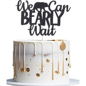 We Can Bearly Wait Cake Topper - Baby Bear Theme Baby Shower Gender Reveal Party Supplies, Lumberjack Baby Shower Decoration Black Glitter