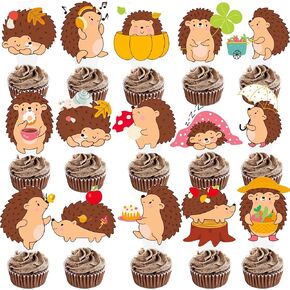 48pcs Hedgehog Cupcake Toppers for Hedgehog Birthday Party Decoration Cute Cartoon Hedgehog Theme Cupcake Picks for Woodland Party Supplies Forest Animal Baby Shower Decorations