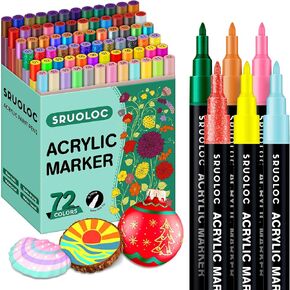 Acrylic Paint Pens Paint Markers Set, 72 Colors Extra Fine Tip Point Acrylic Paint Markers for Textile, Rock Painting, Canvas, Wood, Ceramic, Glass, Stone, Fabric, DIY Crafts & Art Supplies