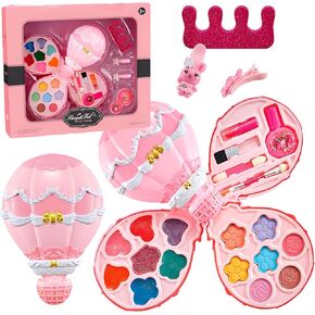 Kids Makeup Kit for Girls, Princess Real Washable Makeup Toy with Hot Air Balloon, Pretend Play Set Birthday Gifts for 3 4 5 6 7 8 9 10 Years Old Little Girl Toddler Children