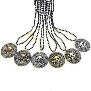 6 Pcs Halloween Pirates Coin Beads Necklaces Pirate Festival Pendant Skull Necklaces Props Party Decorations