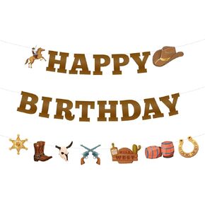 Western Cowboy Birthday Banner, Western Theme Birthday Banner Cowboy Cowgirl Happy Birthday Banner No Assembly Convenient To Use Ideal Decorations for Birthday Parties