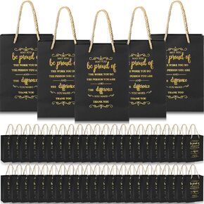 Fulmoon 50pcs Thank You Gifts Bags - Employee Appreciation Paper Bags 5.9 x 3.1 x 8.3'' with Handle - Inspirational for Coworkers & Teachers