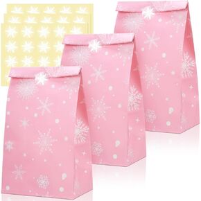 Cholemy 60 Set Winter Christmas Snowflake Gift Bags with Snowflake Sealing Sticker Snowflake Paper Bags Winter Goodies Bags Treat Bag Christmas Cookie Snack Bag for Xmas Winter Holiday Party Favors