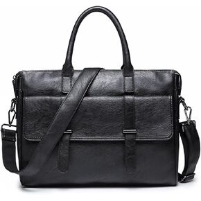 Wesoke Leather Messenger Bag Satchel Bags, Large Sling Briefcase Bag for Men and Women, Waterproof Crossbody Shoulder Handbags with Adjustable Shoulder Strap for Business Office Work Travel, Black