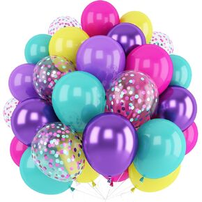 Pink Blue Purple Balloons,60 Pcs 12 Inch Confetti Party Balloons Hot Pink Metallic Purple Yellow Teal Balloon Multicolor Latex Balloon for Magic Theme Birthday Party Decorations
