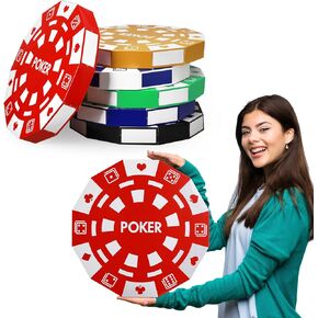 Giant Casino Decorations 15.7 Inch Large Paper Poker Chips Favor Boxes Jumbo Oversized Poker Game Theme Centerpieces for Tables Casino Birthday Party Decorations