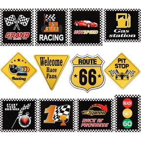 12 Pieces Race Car Party Decorations Funny Race Car Signs Racing Party Signs Cutouts Let's Go Racing Party Supplies for Race Fans Birthday Party