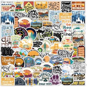 61Pcs Road Trip Stickers Pack,Cartoon Aesthetic Vinyl Waterproof Sticker Decals for Water Bottle,Laptop,Phone,Skateboard,Scrapbooking,Bumper Decor for Kids Teens Adults Fans for Party Supply Decor