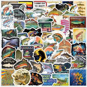 Trout Stickers I 63PCS Trout Fishing Stickers for Laptop Vinyl Sticker Water Bottles Skateboard Guitar Car Bumper Luggage Jumping Trout Fish Graffiti Decals for Student Kid Teens Adult