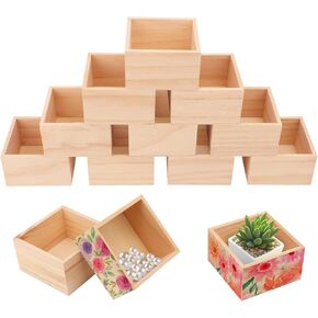 24-Pack Wooden Box, 4 x 4 Inch Unfinished Small Square Wood Organizer Storage Boxes, Rustic Wooden Box, small wooden crates, Ideal for Crafts and Decoration Succulents