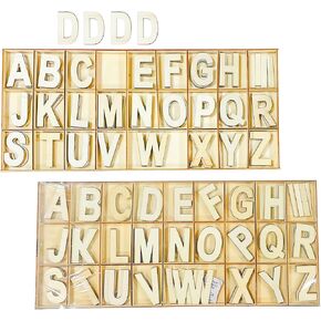 2 Inch 208 Pieces Wooden Letters Crafts Unfinished Wood Alphabet Letters with Grid Tray (8 of Each Alphabet, 2 Trays)