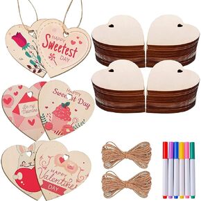 MGParty 60Pcs 3" Natural Heart Wood Slices, DIY Valentines Day Crafts Bulk Wooden Hearts for Crafts, Unfinished Paintable Wooden Hanging Decorations, Wood Kit for Crafts
