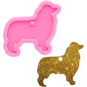 Shiny Glossy Dog Shape Keychain Silicone Mold with Hole Pet Style Mold Necklace Epoxy Jewellery Silicone Mold Resin Crafting Molds for Luggage Tag Pendant