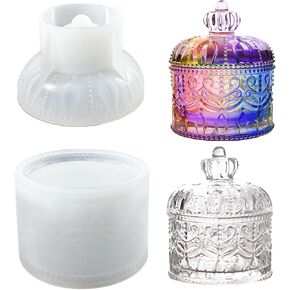 Vintage Jar Resin Mold with Lid - Silicone Storage Box Bowl Molds for Epoxy Resin, Jesmonite, and Concrete | Crown Jewelry Trinket Holder, Candy Jar, Candle Holder