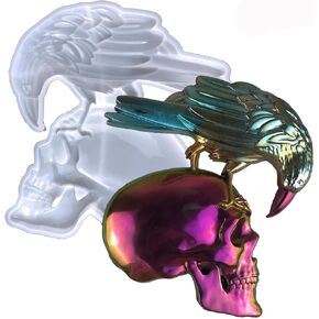 Raven Skeleton Skull Epoxy Resin Casting Silicone Mold, DIY Wall Hanging Decor Handcraft Mold for Halloween, 18.6 x 19.6 x 1.8cm