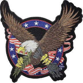 Large Bald American Eagle Patch, 10 inches - American Patriotic Embroidered Patch USA, Biker Vest Jacket Iron On/Sew On