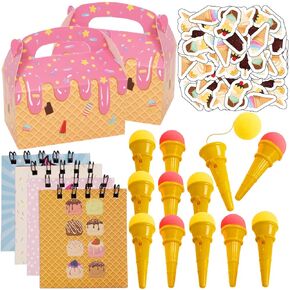 Tigerdoe Ice Cream Themed Party Supplies Cream Theme Party Favors & Decorations Birthday Party Favor Boxes, Notepads, Popper Toys, and Tattoos