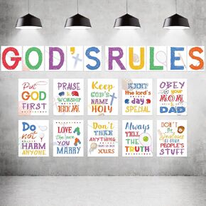 20 Pieces Ten Commandments Poster for Kids Christian Bible Verse Poster Inspirational Religious Scripture Wall Poster for Classroom Church Sunday School Christian Scripture Home Decor (Ball Base)