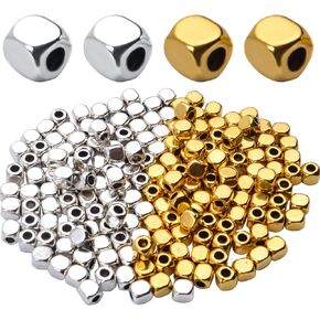 BronaGrand 200pcs Antique Silver Square Spacer Beads Alloy Cube Smooth Beads Loose Charm Beads for Bracelet Necklace Crafts Jewelry Making, 3.5x3mm
