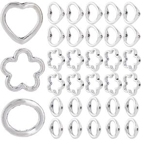 1 Box 120Pcs 3 Styles Heart Beads Frame Flower Bead Frames Hollow Antique Silver Alloy Round Ring Metal Link Spacer Connector Beads for Jewelry Making Bracelet Beading Supplies DIY Crafts